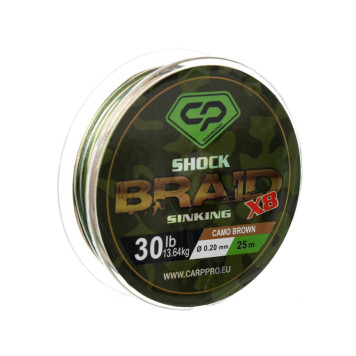 Шок лидер Carp Pro Diamond Shock Braid PE X8 30lb 25м 0.20мм Camo Brown